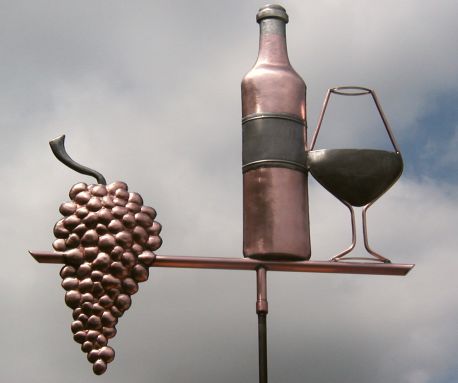 Wine Bottle, Glass and Grapes Weathervane
